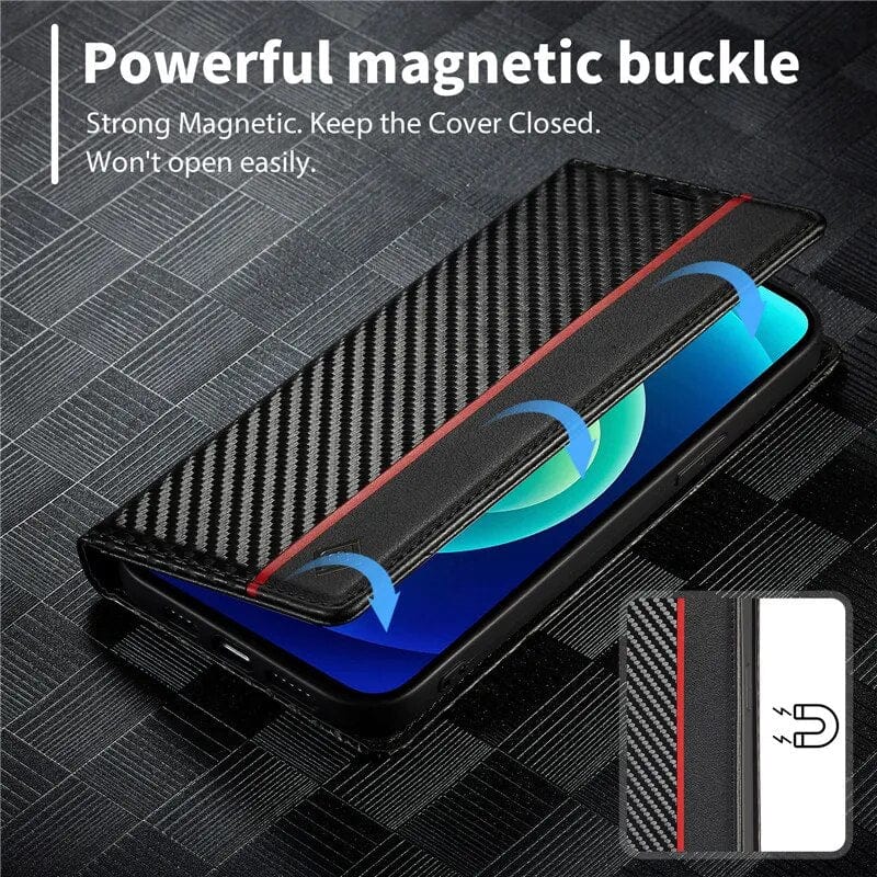 Junips | S23 Phone case | Card holder made of carbon fiber leather with magnetic closure