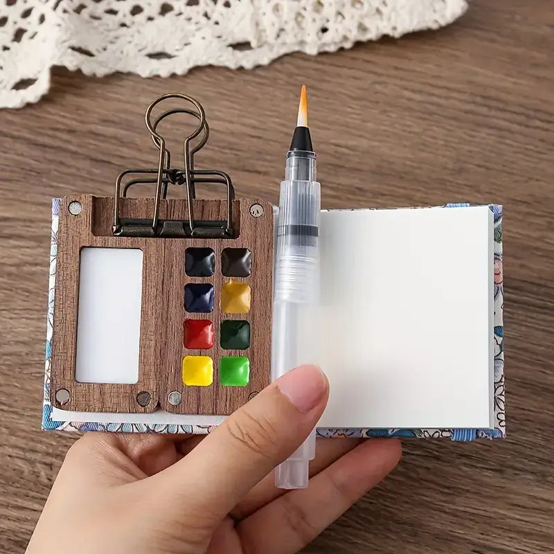 Junips | Mobile Watercolor Paint Box Set | 24-Color High-Saturation Pigment Palette | Integrated Mixing Interface & Synthetic Precision Brush | Compact Impact-Resistant Technical Travel Case