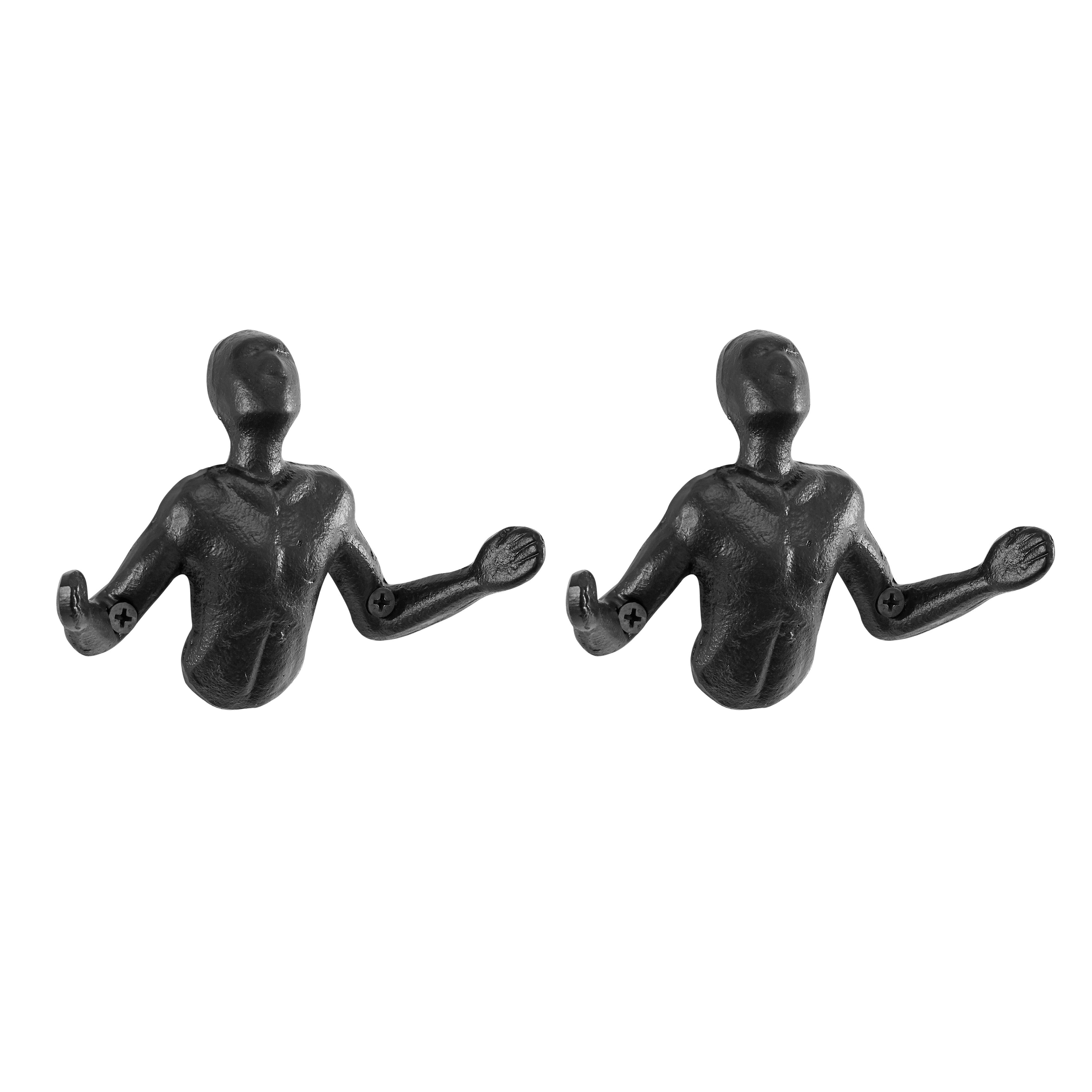 Junips | Protruding "Palms Up" Cast Iron Decorative Black Wall Mount Hooks (Set of 2)