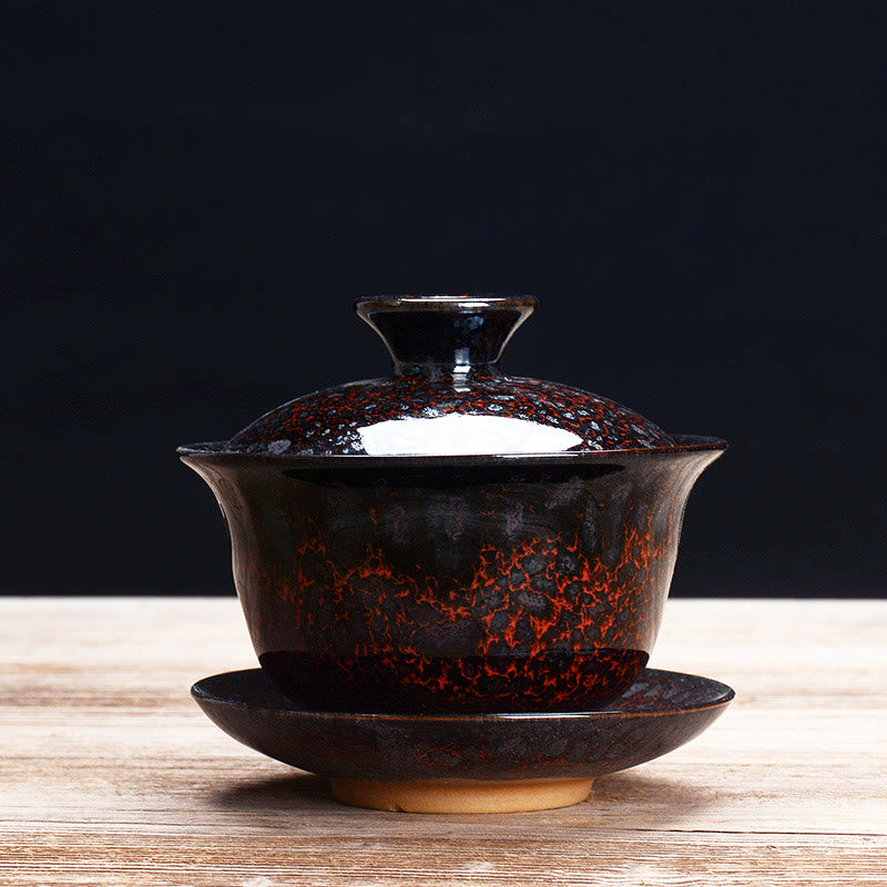 Junips | Vintage Kiln Ceramic Gaiwan Sancai Tea Cup Tea Cup and Saucer with Lid
