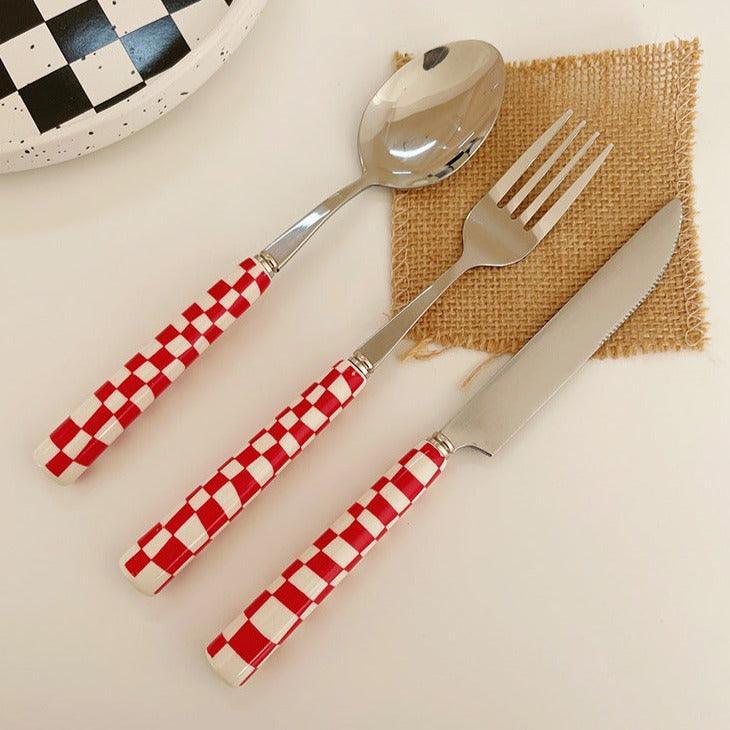 Junips | Frendorf Checked Stainless Steel Silver Cutlery Black Red Yellow Green