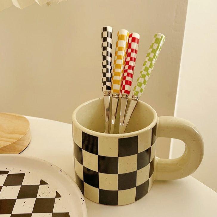 Junips | Frendorf Checked Stainless Steel Silver Cutlery Black Red Yellow Green