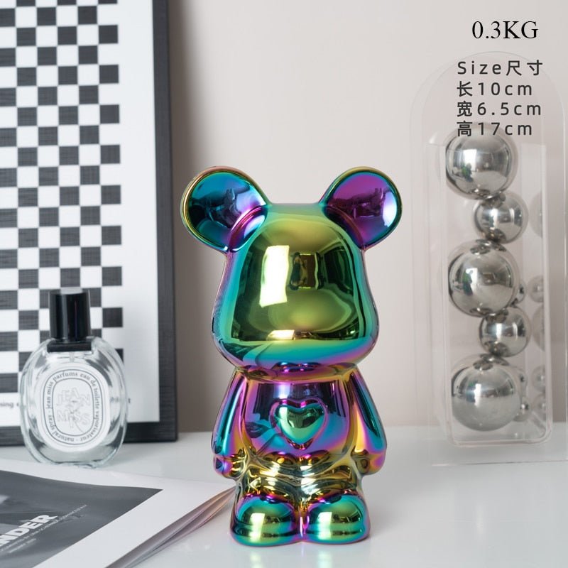 Junips | Colorful Ceramic Bear Sculpture and Statue Piggy Bank Desk Ornament