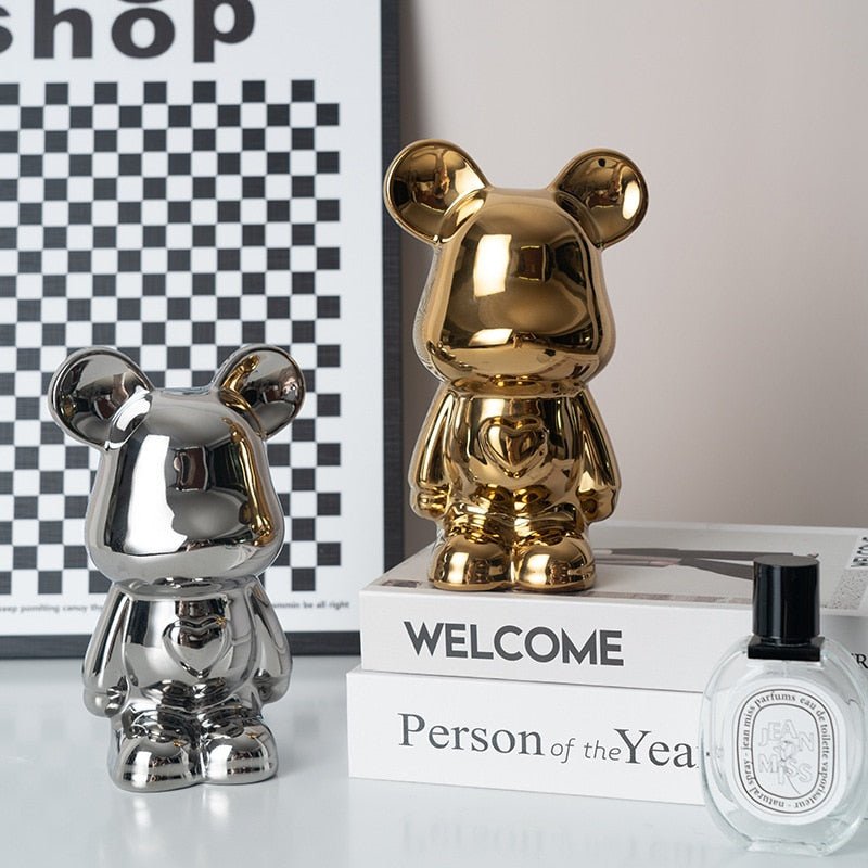Junips | Colorful Ceramic Bear Sculpture and Statue Piggy Bank Desk Ornament