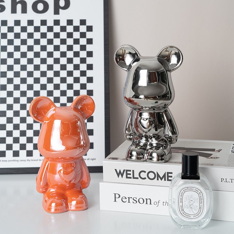 Junips | Colorful Ceramic Bear Sculpture and Statue Piggy Bank Desk Ornament