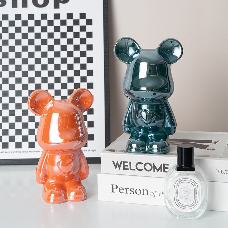 Junips | Colorful Ceramic Bear Sculpture and Statue Piggy Bank Desk Ornament