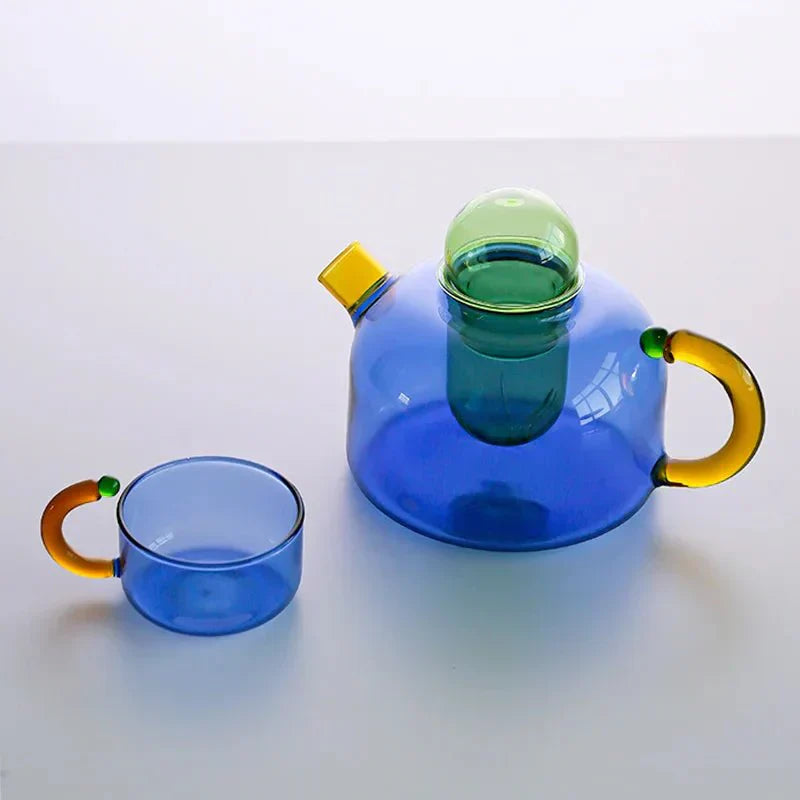 Junips | Contrasting Color Glass Teapot Set – Stylish & Heat Resistant Design