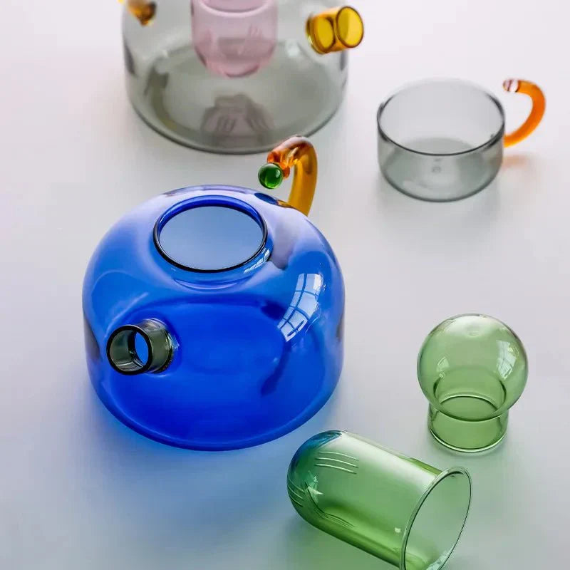 Junips | Contrasting Color Glass Teapot Set – Stylish & Heat Resistant Design
