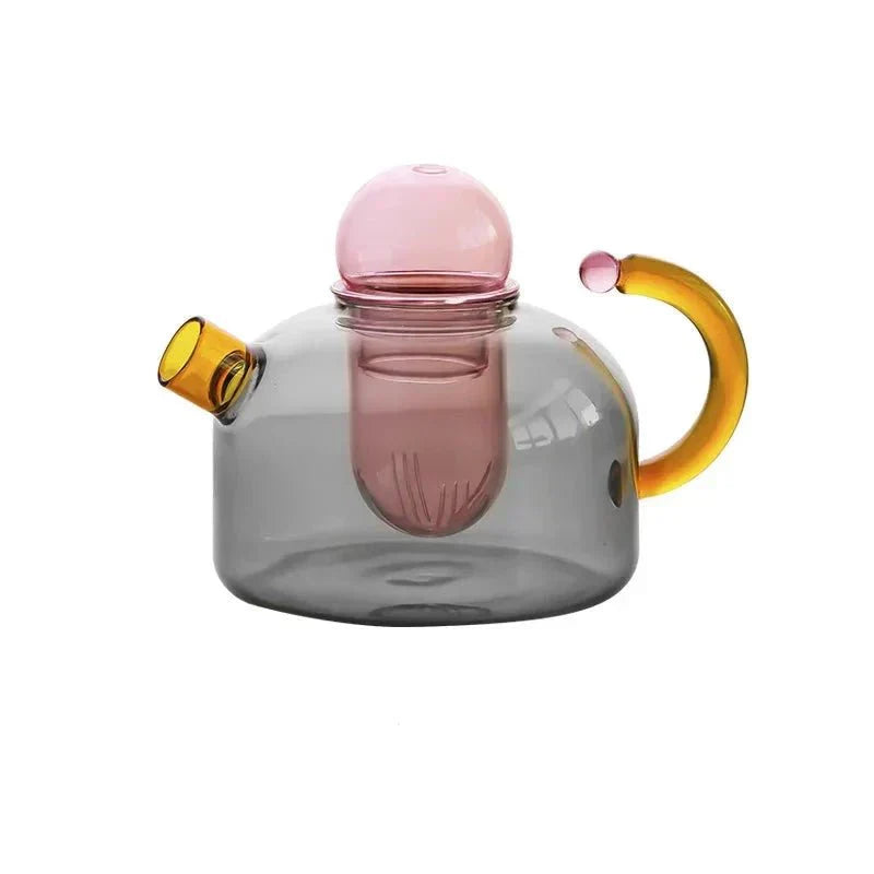Junips | Contrasting Color Glass Teapot Set – Stylish & Heat Resistant Design