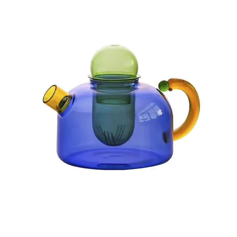 Junips | Contrasting Color Glass Teapot Set – Stylish & Heat Resistant Design