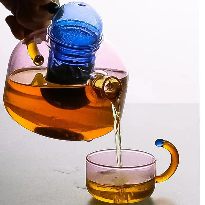 Junips | Contrasting Color Glass Teapot Set – Stylish & Heat Resistant Design