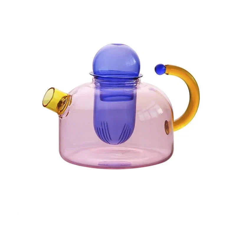 Junips | Contrasting Color Glass Teapot Set – Stylish & Heat Resistant Design