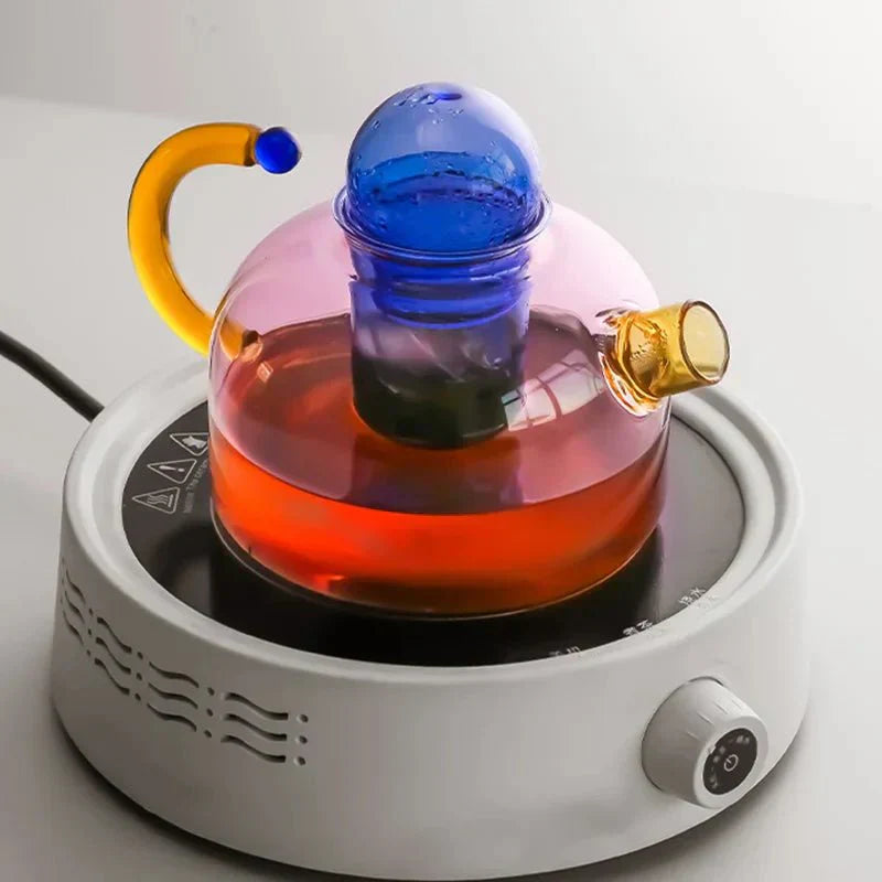 Junips | Contrasting Color Glass Teapot Set – Stylish & Heat Resistant Design