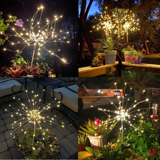 Junips | 4 Piece Solar Firework Garden Lights - Weatherproof LED Decorative Lighting, Solar Energy for Garden and Patio
