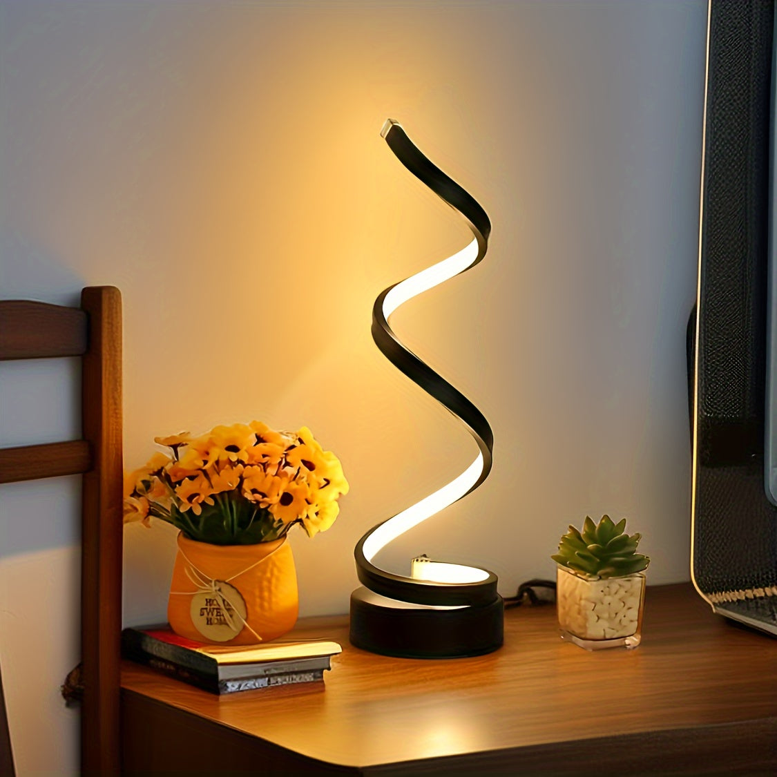 Junips | Modern Spiral Table Lamp – Creative LED Desk Lamp with Gentle Warm Light, Perfect for Bedroom, Living Room, and Study Decor