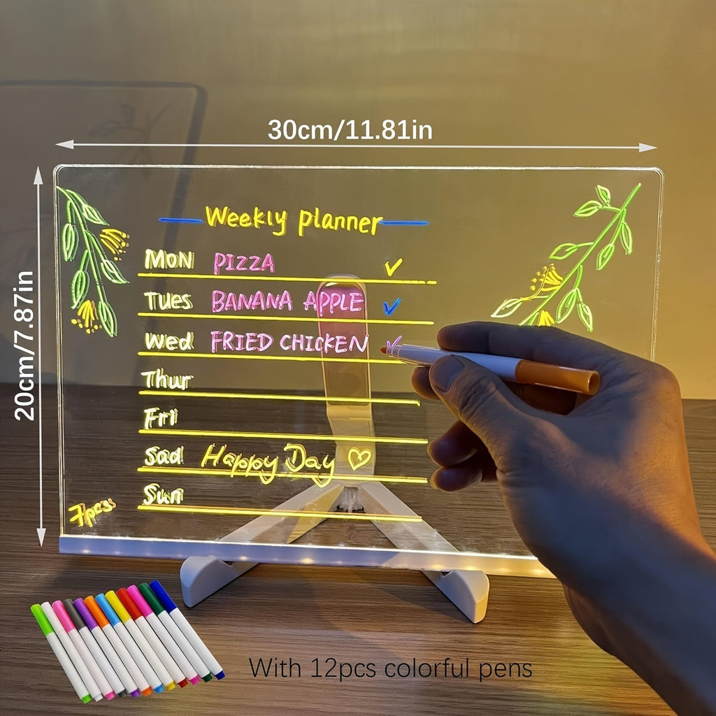 Junips | USB LED Noteboard with 12 Colored Pens - Bright Message Board for Office & Home
