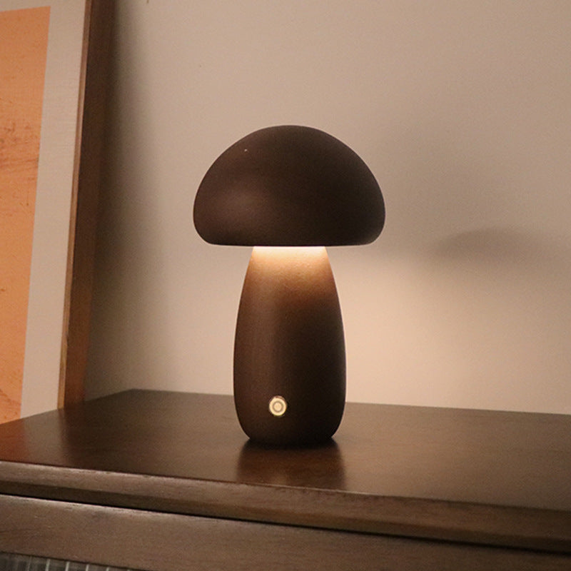 Junips | LumoNight Wooden Mushroom Night Light – LED Bedside Lamp with Touch Control