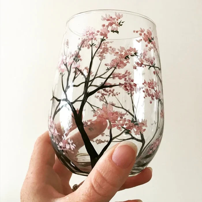 Junips | Hand Painted Four Seasons Tree Wine Glasses | Unique Art