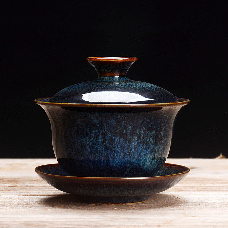 Junips | Vintage Kiln Ceramic Gaiwan Sancai Tea Cup Tea Cup and Saucer with Lid