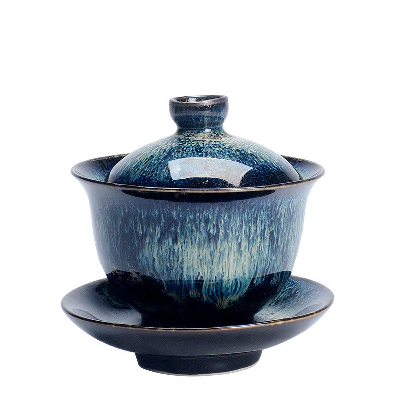 Junips | Vintage Kiln Ceramic Gaiwan Sancai Tea Cup Tea Cup and Saucer with Lid