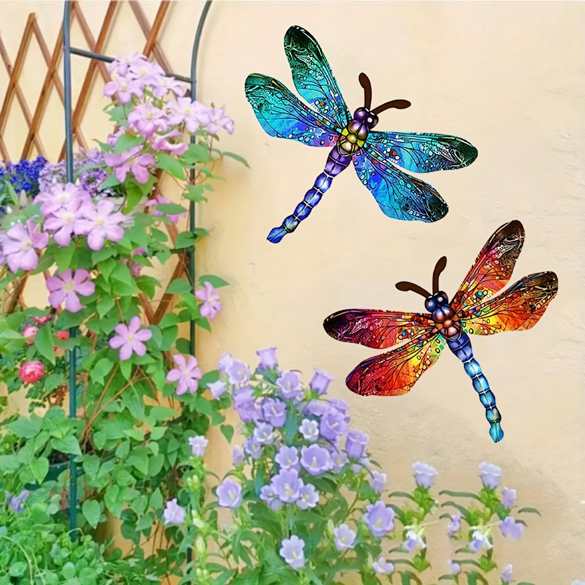 Junips | 1/2 piece vibrant dragonfly wall art made of metal – artistic outdoor decoration for gardens, homes, and events – durable, versatile, and eye-catching – a perfect gift idea for any occasion