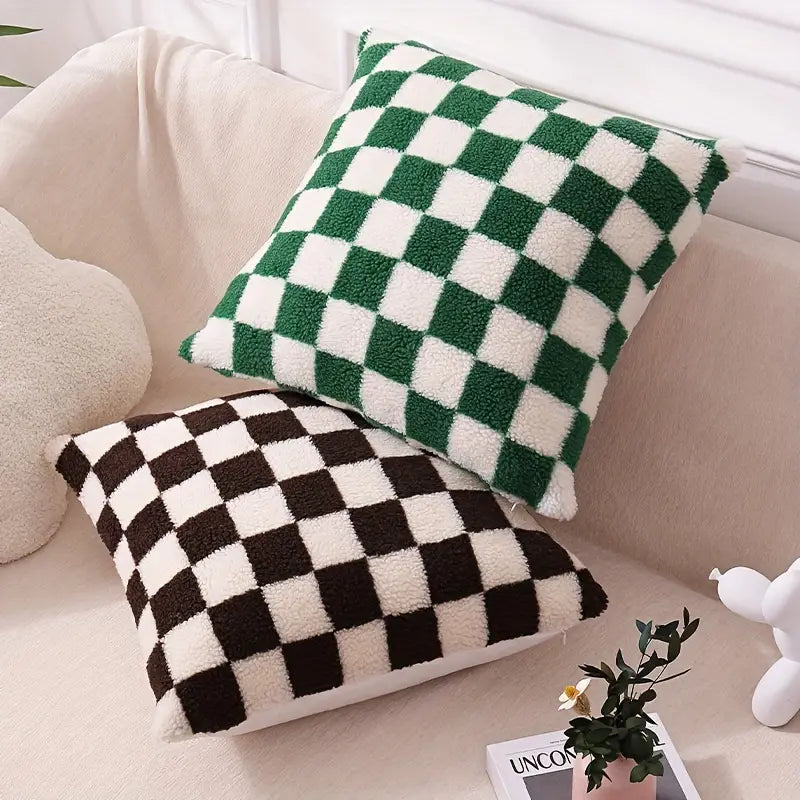 Junips | Checkerboard Faux Fur Pillowcase