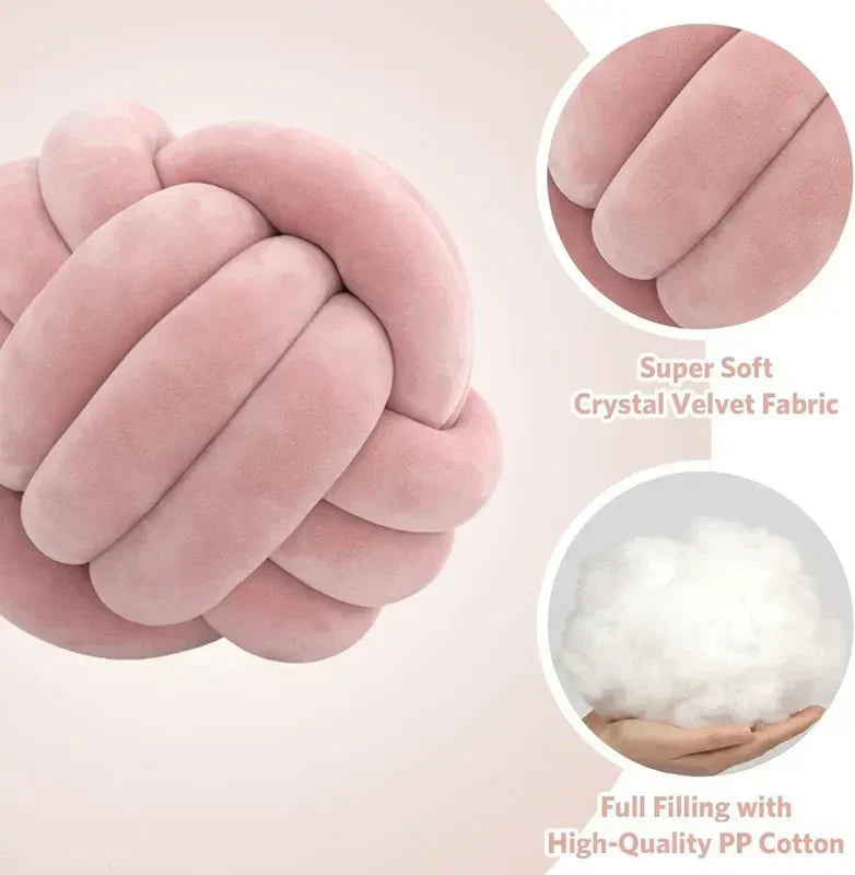 Junips | Decorative, soft cushion with knotted ball in suede look