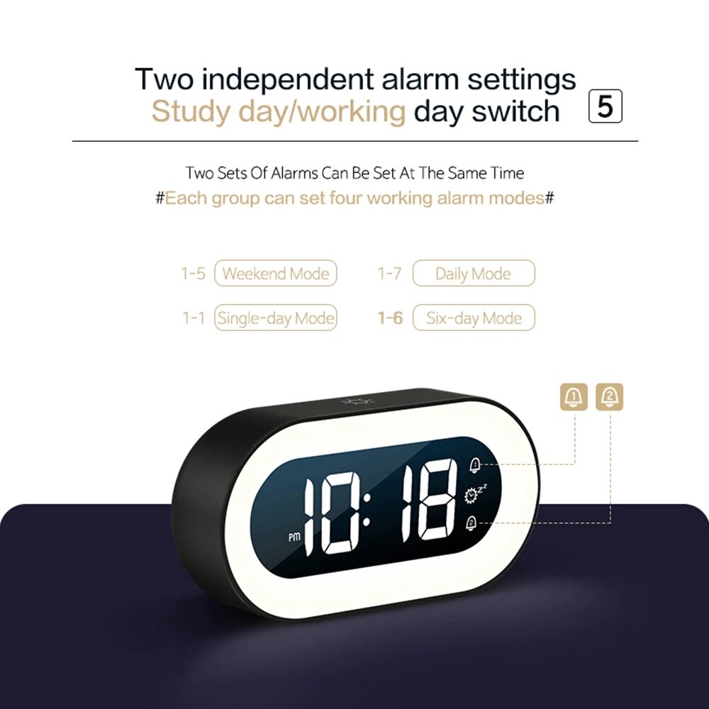 Junips | Digital Alarm Clock with Night Light - Lumino