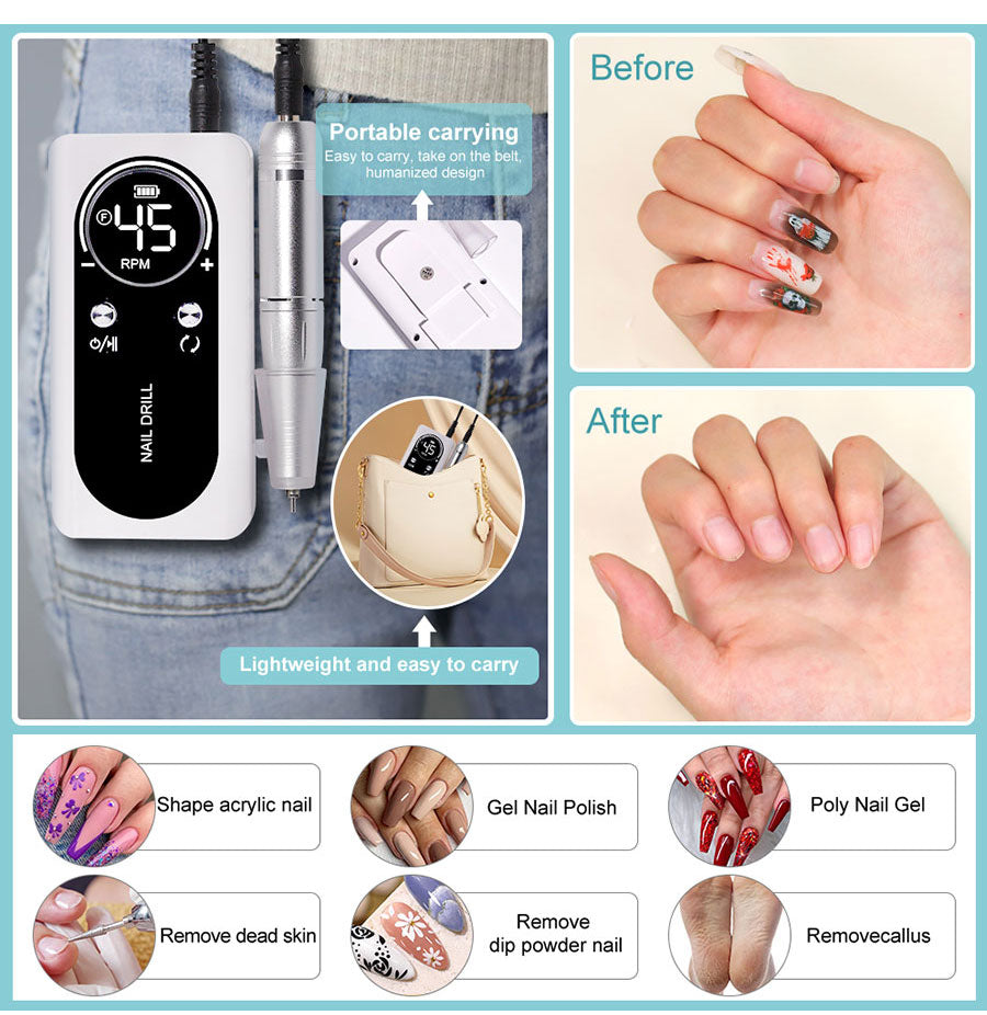 Junips | Professional 45000RPM portable electric nail file with rechargeable battery | Low noise level for manicure