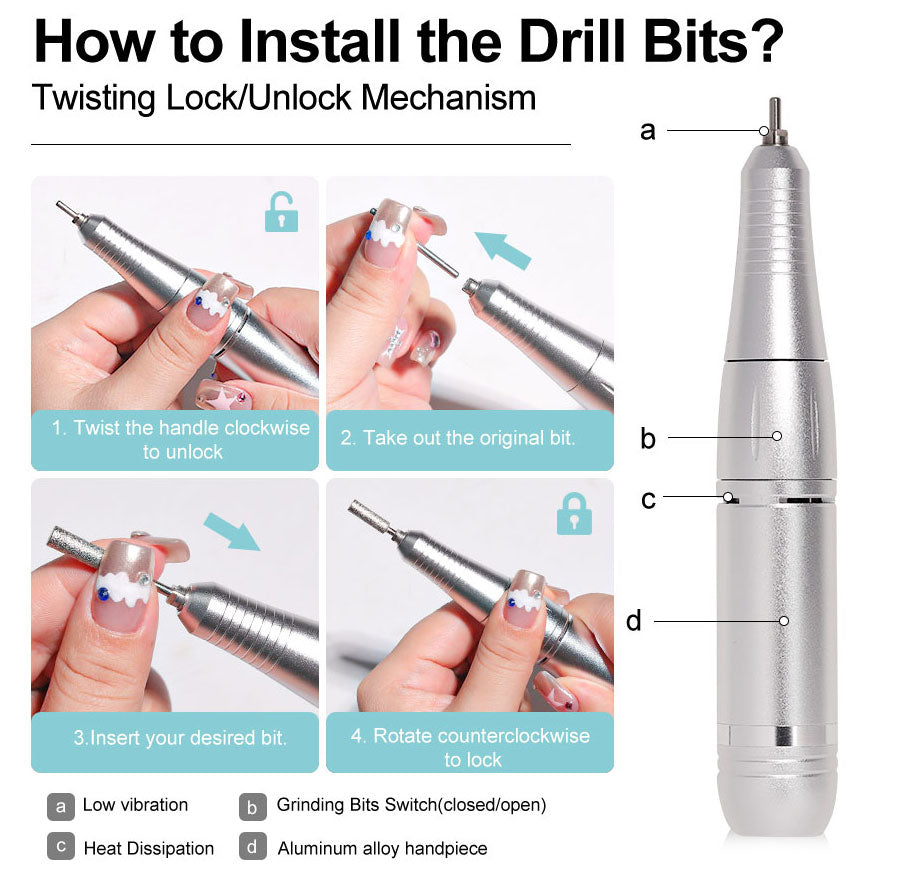 Junips | Professional 45000RPM portable electric nail file with rechargeable battery | Low noise level for manicure