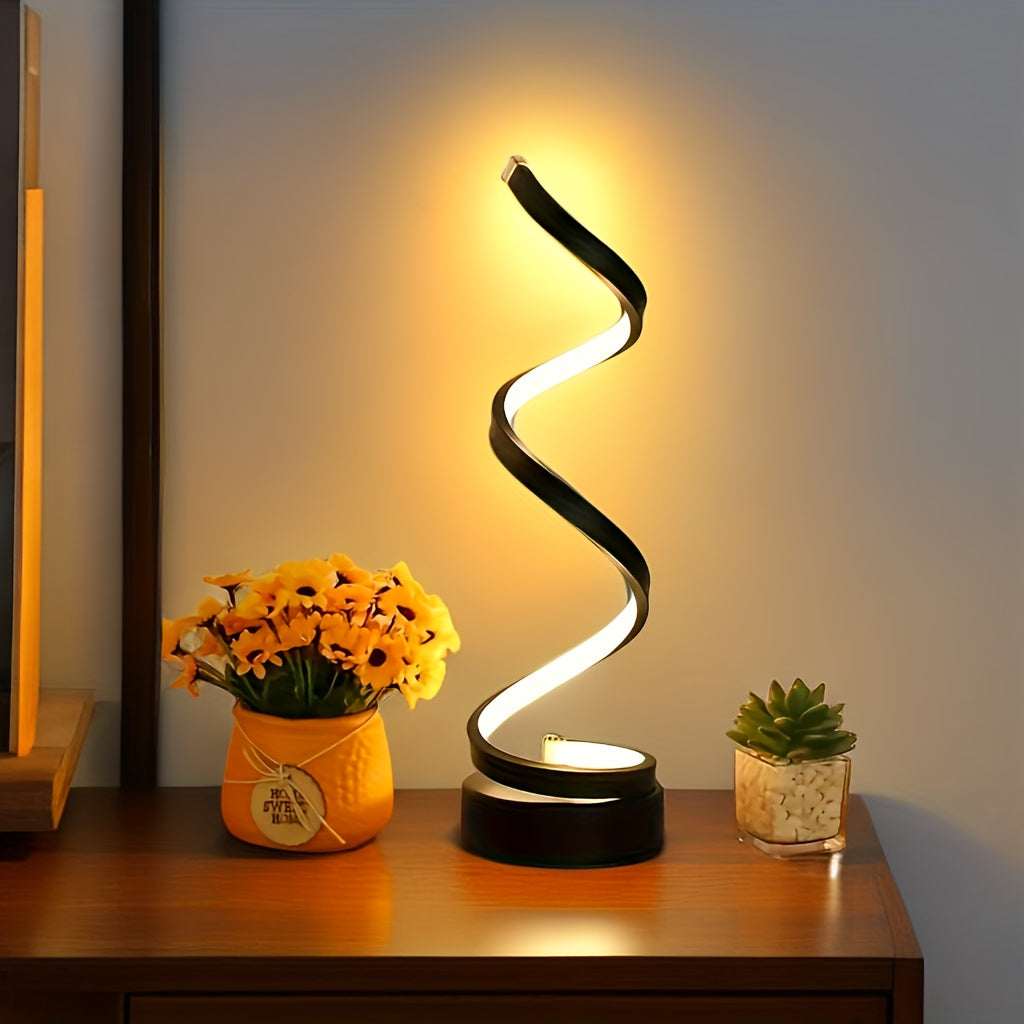 Junips | Modern Spiral Table Lamp – Creative LED Desk Lamp with Gentle Warm Light, Perfect for Bedroom, Living Room, and Study Decor