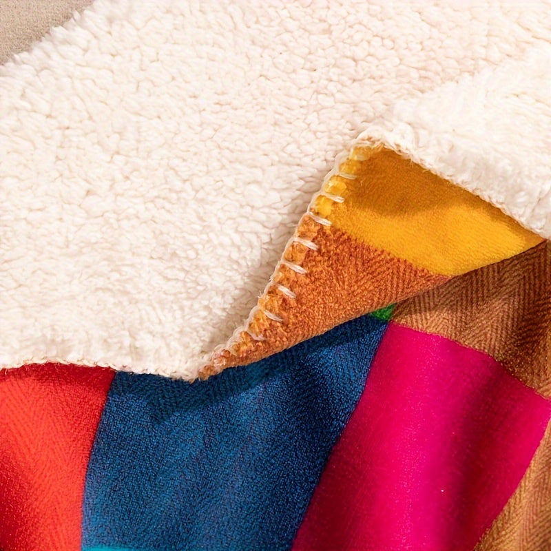 Junips | Coral fleece blanket – Reversible thick Sherpa blanket with a colorful checkered pattern