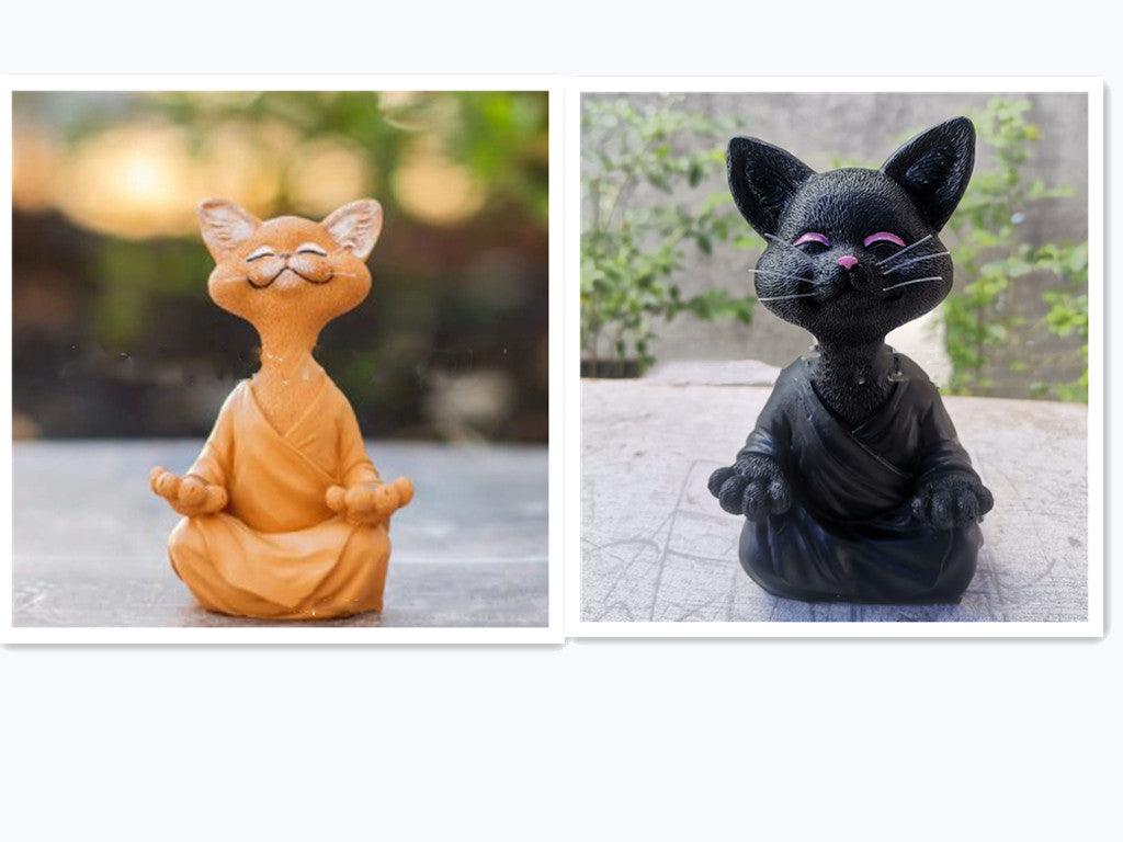 Junips | Playful Black Buddha Cat Figure Meditation Yoga Collectible Happy Cat Decor Home Garden Decoration Garden Ornament