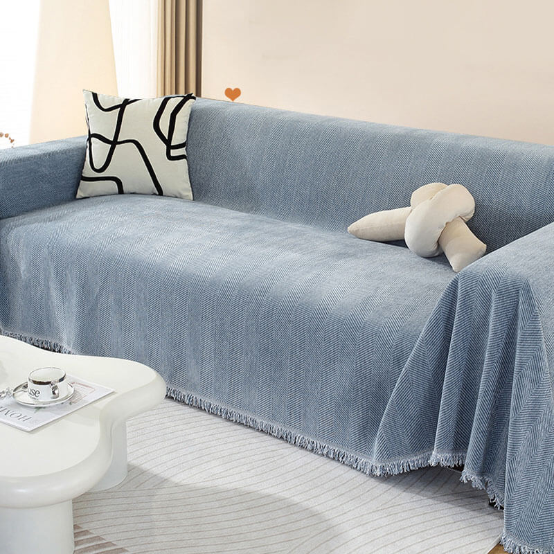 Junips | Chenille Sofa Cover Herringbone Tassel Design