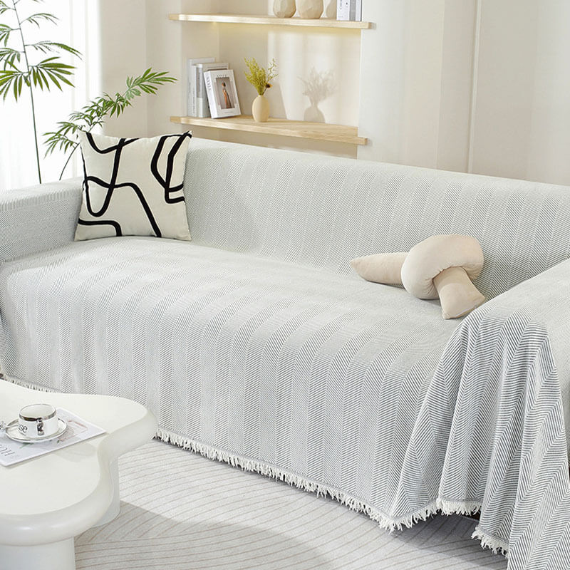 Junips | Chenille Sofa Cover Herringbone Tassel Design