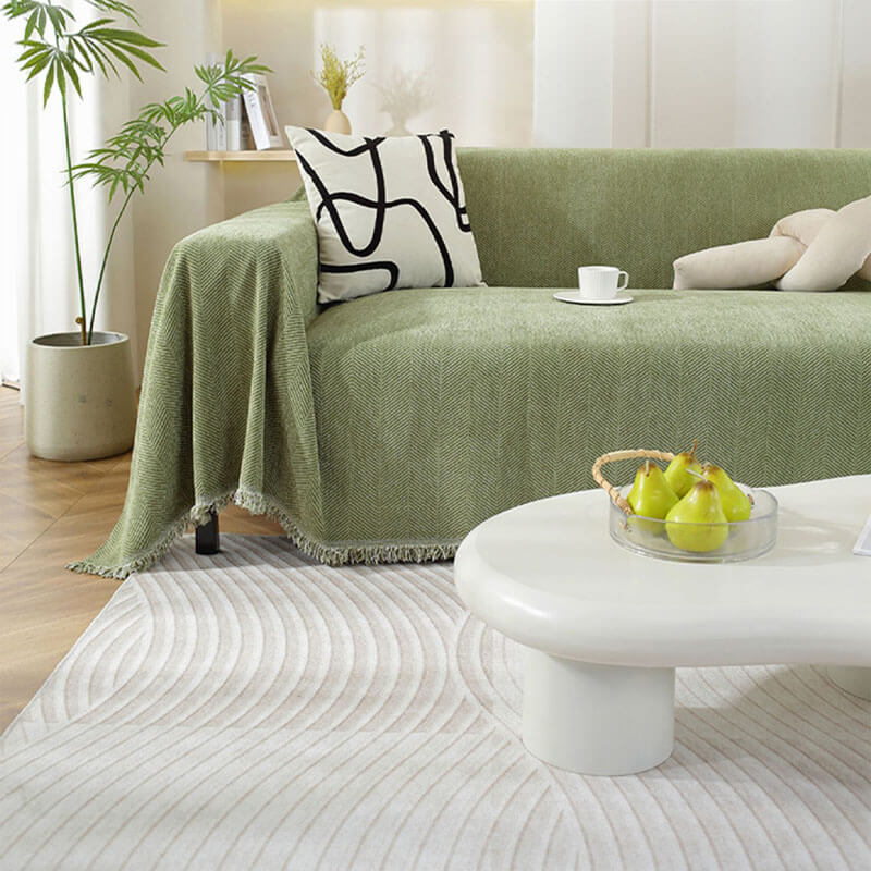 Junips | Chenille Sofa Cover Herringbone Tassel Design