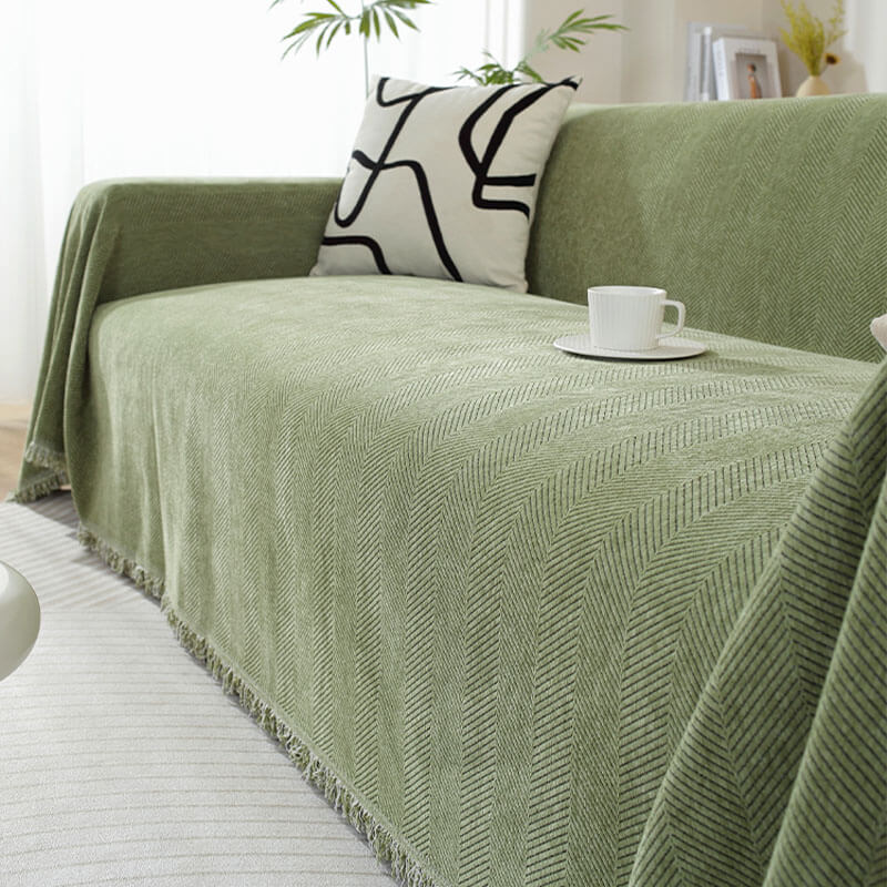 Junips | Chenille Sofa Cover Herringbone Tassel Design