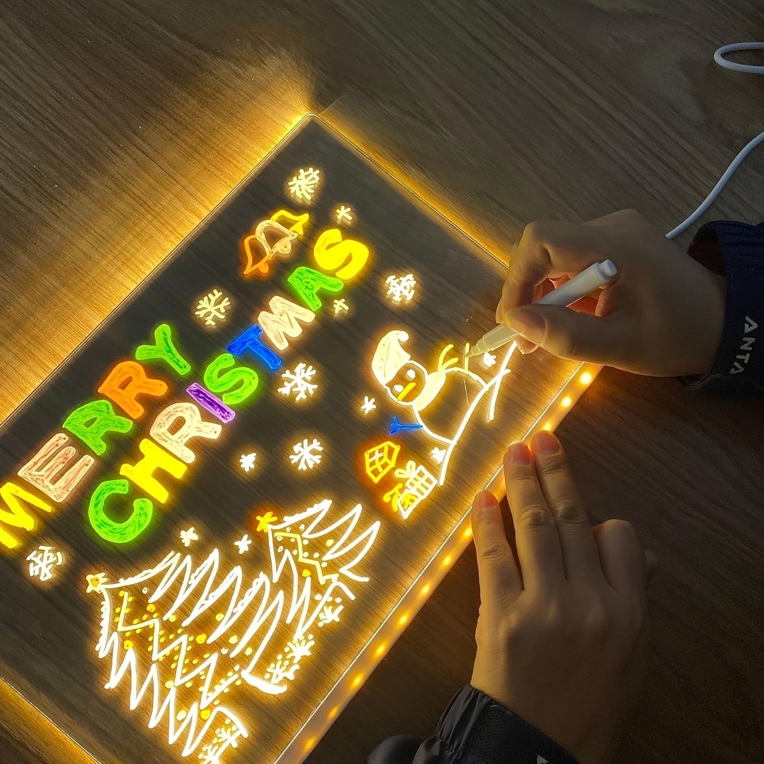 Junips | USB LED Noteboard with 12 Colored Pens - Bright Message Board for Office & Home