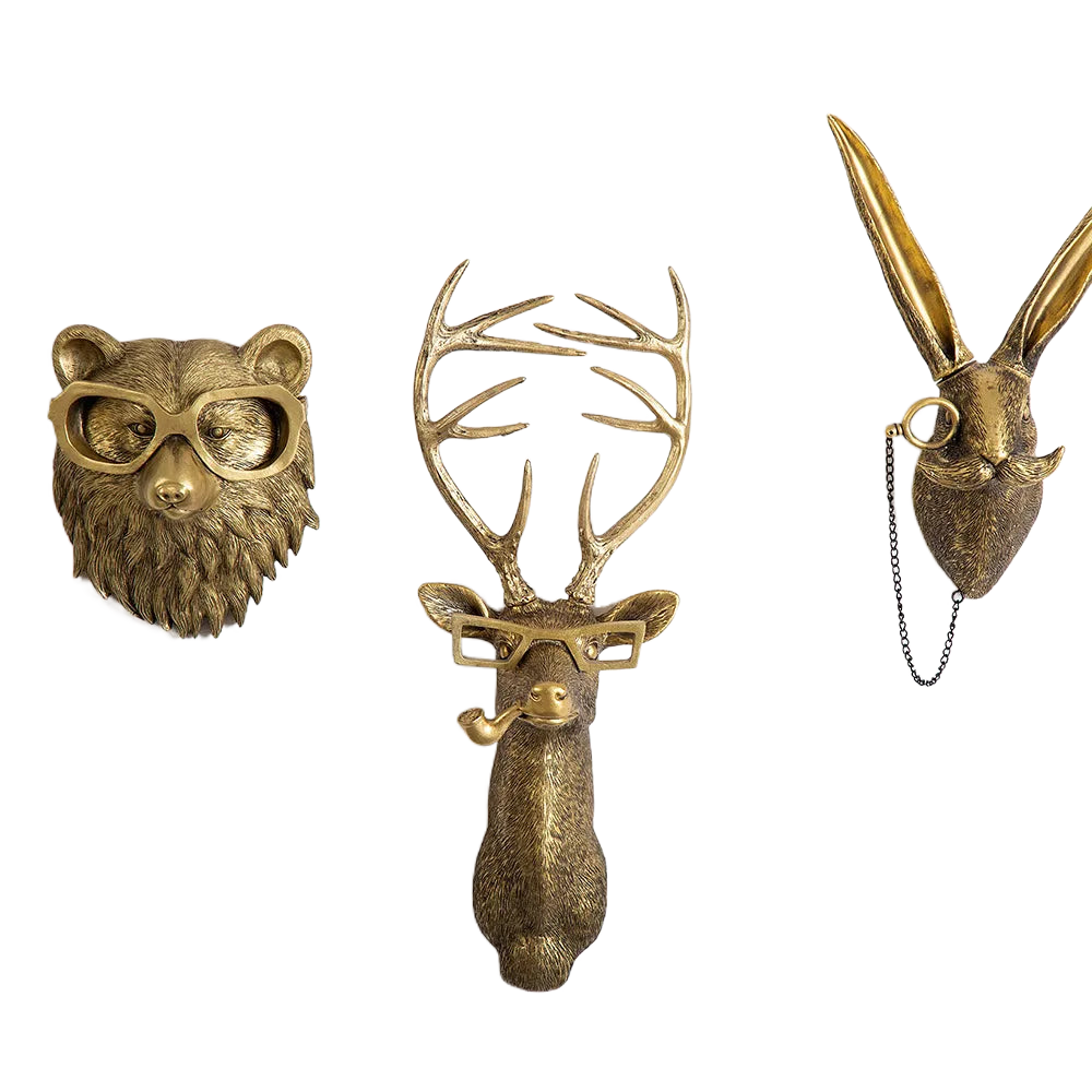 Junips | Antique Bronze Resin Animal Pendant Golden Deer Head Wall Storage Hook Background Wall Accessories Decorative Figures