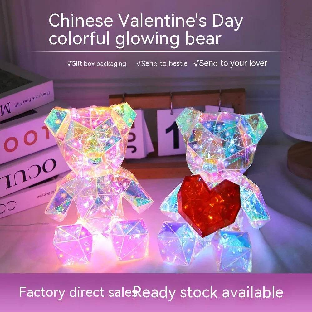 Junips | Laser Cross-border Colorful Bear Birthday Christmas Gift Diy Decoration Valentine's Day Gift Bear Night Light