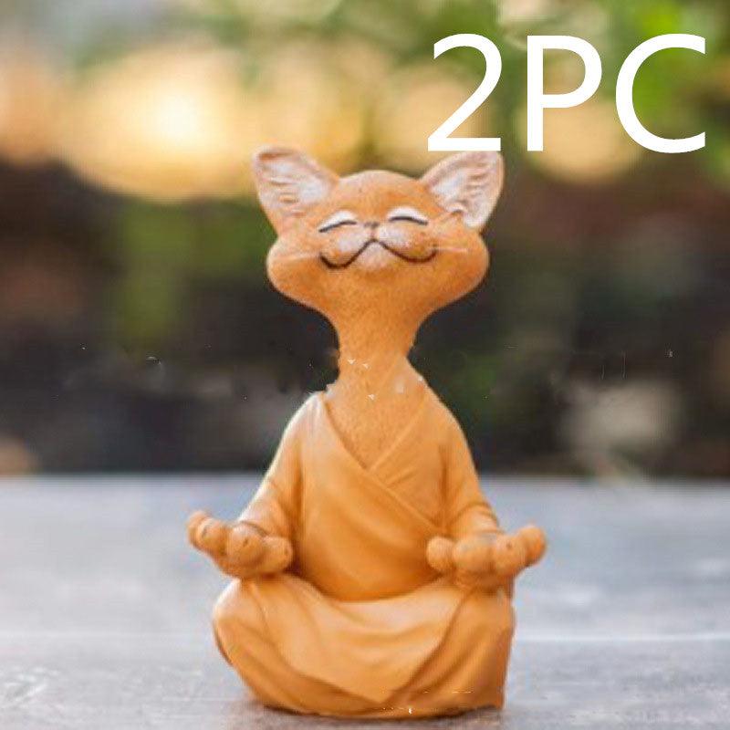 Junips | Playful Black Buddha Cat Figure Meditation Yoga Collectible Happy Cat Decor Home Garden Decoration Garden Ornament
