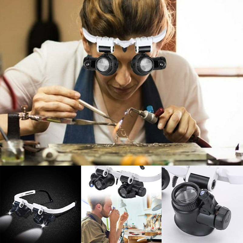 Junips | Magnifying Glasses with Dual LED Illumination | 8x, 15x, & 23x Combined Magnification | High-Definition Acrylic Optics | 180° Rotatable Lens System | Adjustable 5mm Lateral Alignment & Retractable Arms