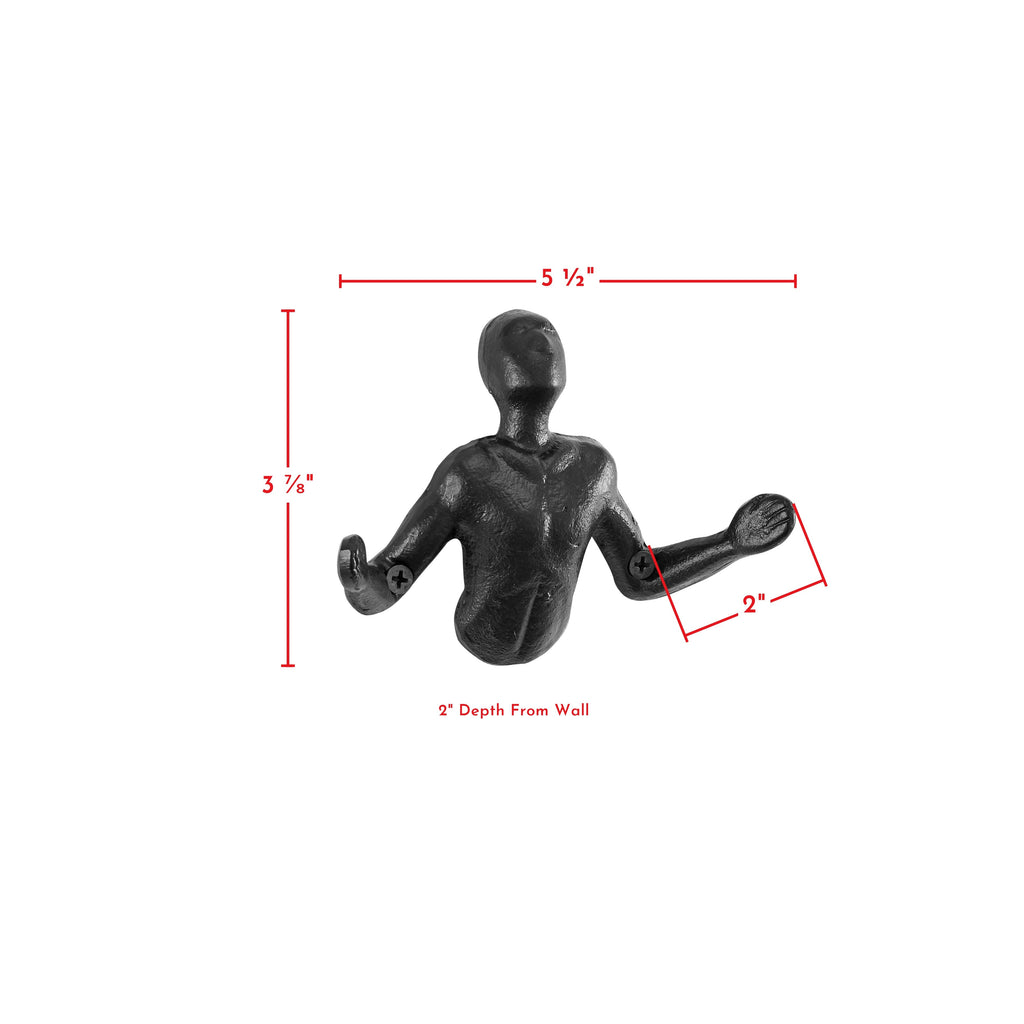 Junips | Protruding "Palms Up" Cast Iron Decorative Black Wall Mount Hooks (Set of 2)