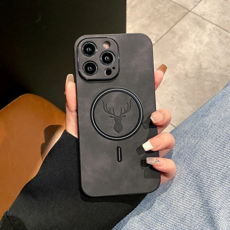 Junips | Luxury Deer Leather Apple iPhone Case | Magnetic Phone Case, Wireless Case, MagSafe, Wireless Charging, Protective Case, Cover for iPhone 15, 14, 13 Pro Max Plus