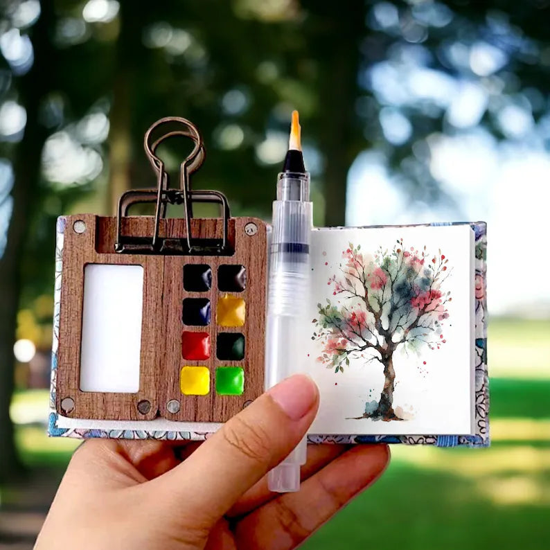 Junips | Mobile Watercolor Paint Box Set | 24-Color High-Saturation Pigment Palette | Integrated Mixing Interface & Synthetic Precision Brush | Compact Impact-Resistant Technical Travel Case