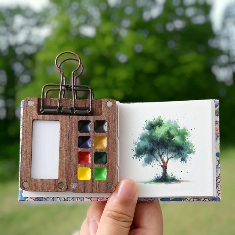 Junips | Mobile Watercolor Paint Box Set | 24-Color High-Saturation Pigment Palette | Integrated Mixing Interface & Synthetic Precision Brush | Compact Impact-Resistant Technical Travel Case