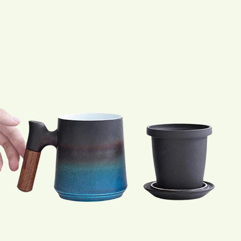 Junips | Japanese Ceramic Tea Mug Set with Tea Strainer and Lid, Handmade