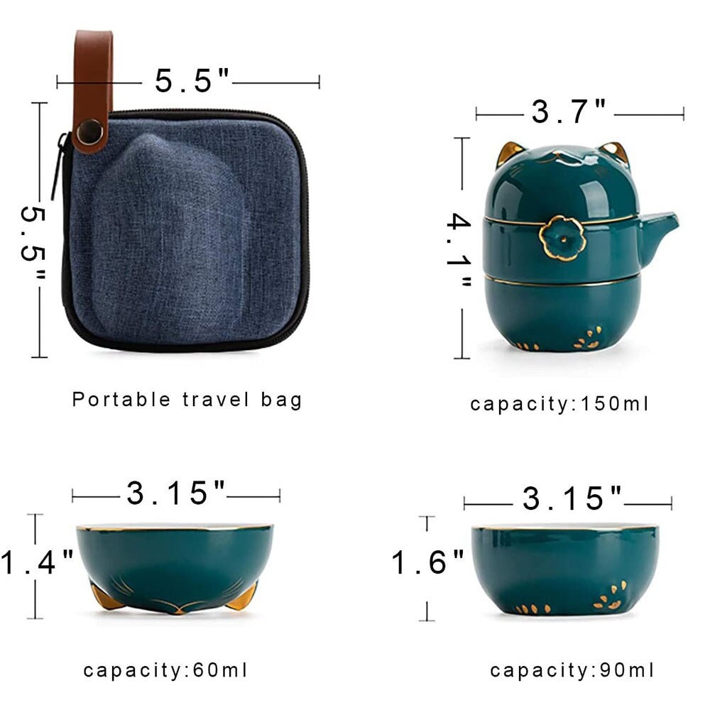 Junips | Ceramic-Lucky-Cat-Kuai-Ke-Cup – Porcelain tea cup with strainer, filter and lid, portable tea/coffee cup set for office, travel, tea ware