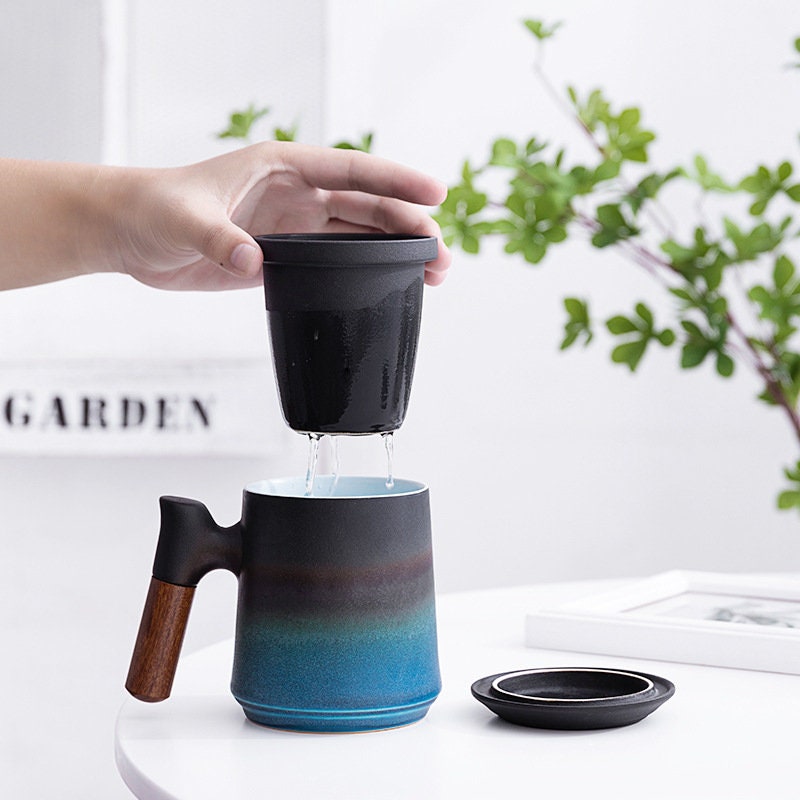 Junips | Japanese Ceramic Tea Mug Set with Tea Strainer and Lid, Handmade
