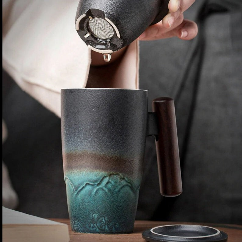 Junips | Large Cup, Ceramic Tea Cup with Lid. Large Tea Cup with Lid